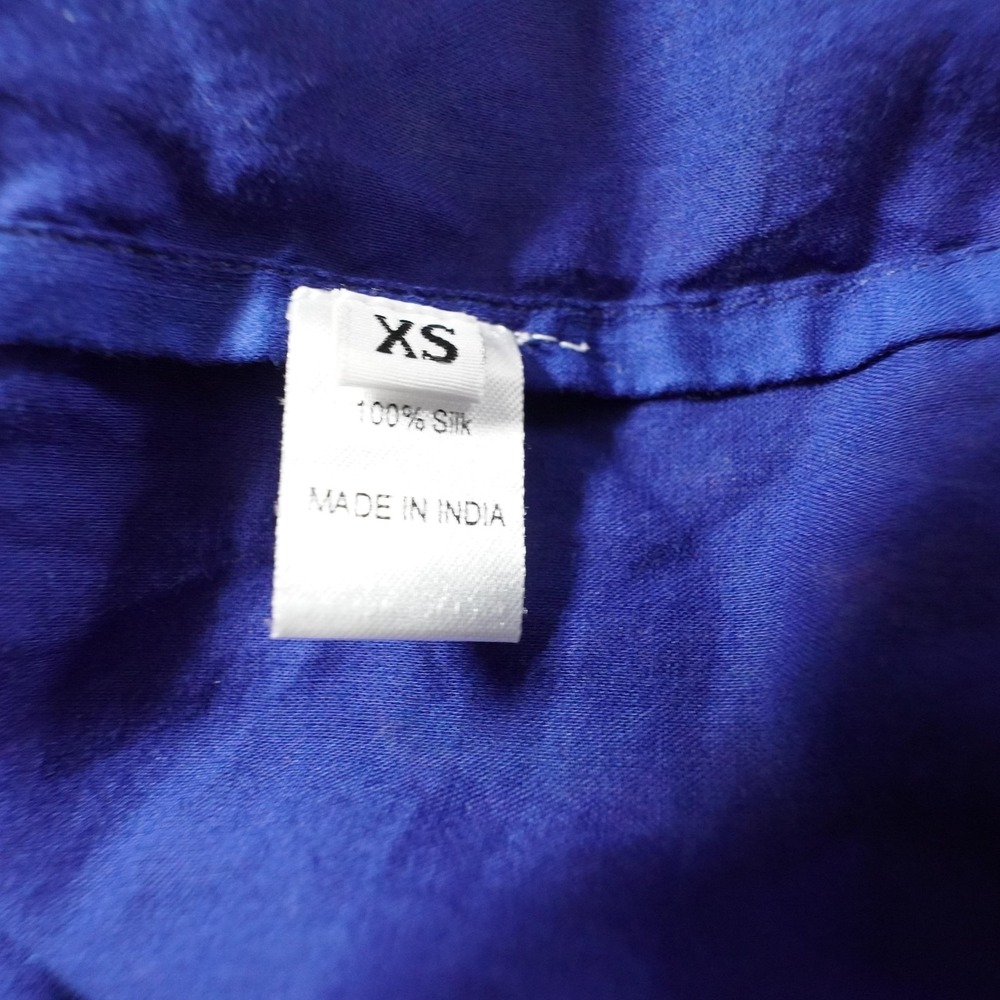 Banjaran Floral Silk Dress Womens XS Blue Knee Length Ruffle Full Skirt Tie Back - Picture 9 of 14